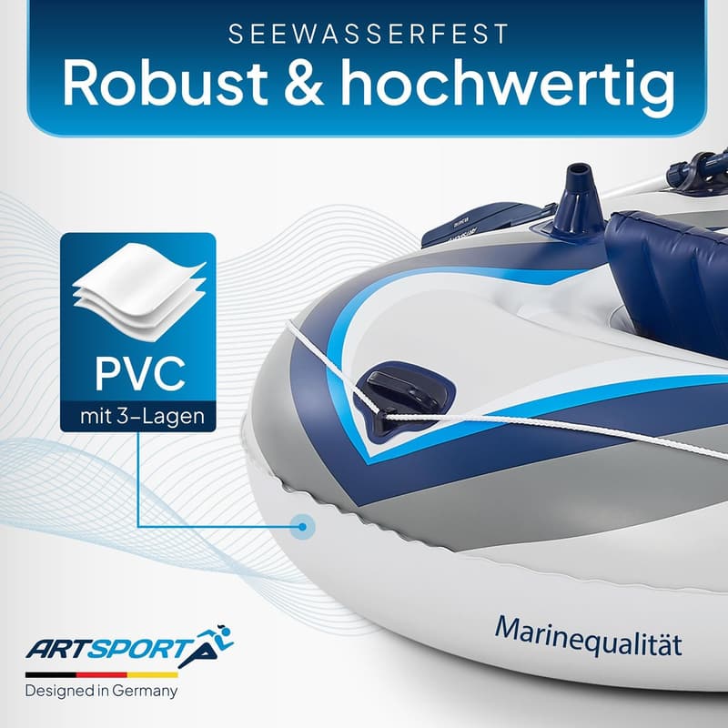 ArtSport Schlauchboot 322 cm für 4 Personen – aufblasbar mit Paddeln & Luftpumpe