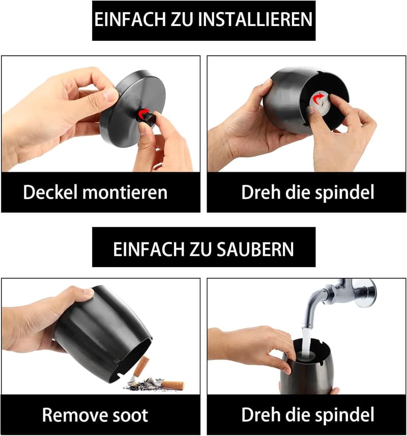 Edelstahl Aschenbecher mit Deckel für Außenbereiche und Schreibtisch