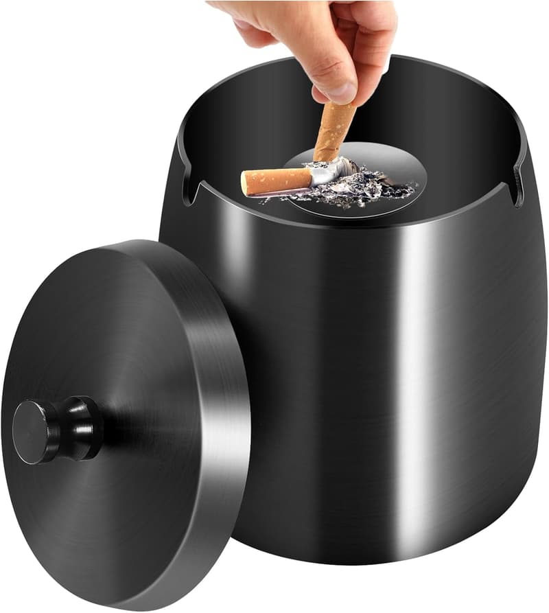 Sturm-Aschenbecher aus Edelstahl mit Deckel für drinnen und draußen