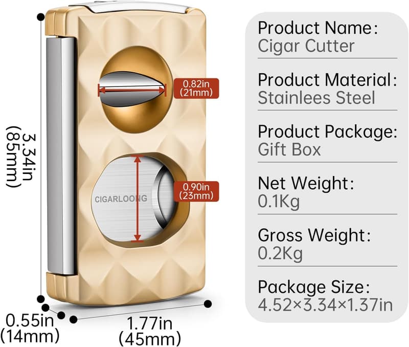 Edelstahl-Zigarrenschneider 4-in-1 mit Diamantmuster (Gold)