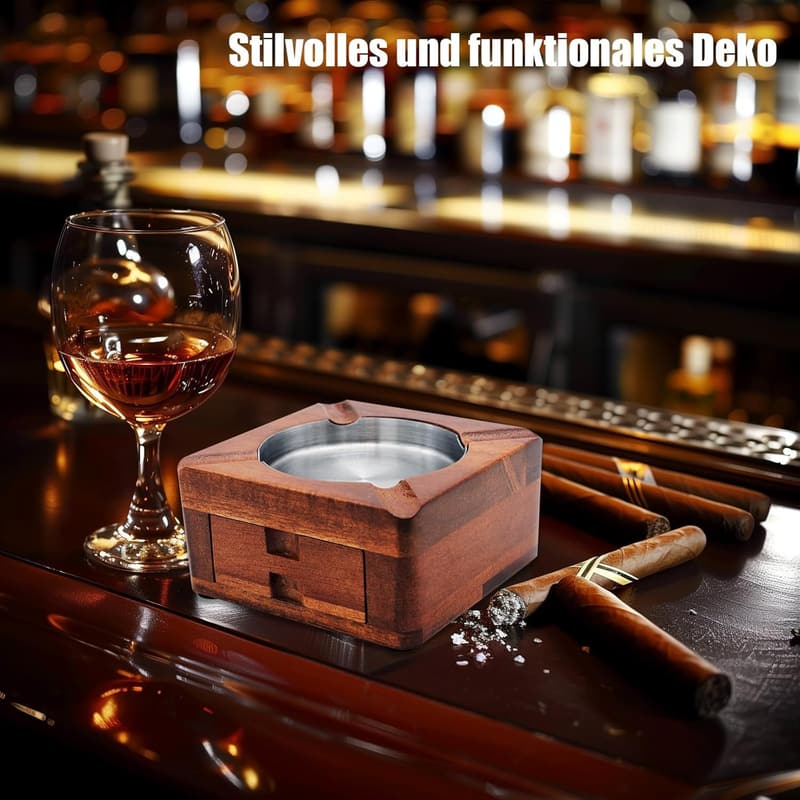 Holz Zigarren-Aschenbecher mit 4 Schlitzen für unterwegs