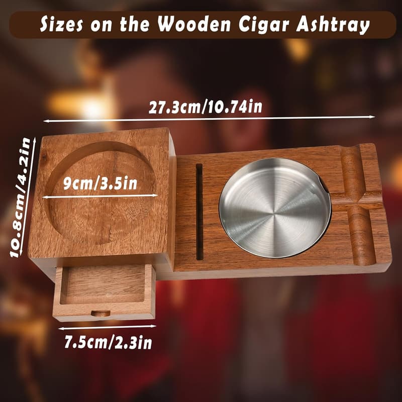 Zigarren-Aschenbecher aus Holz mit Schublade für Herren
