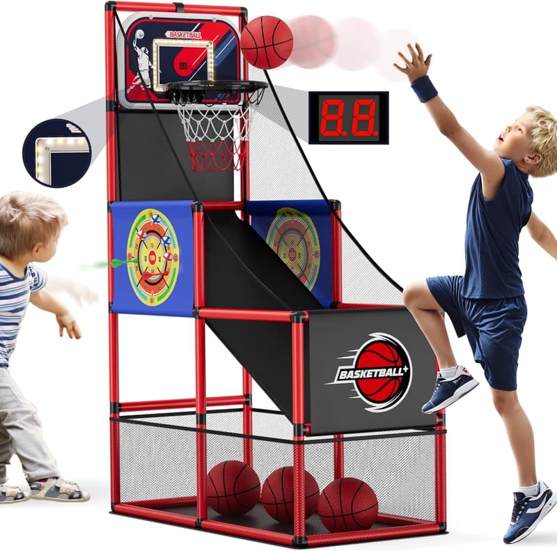 3-in-1 Basketball Arcade Spiel mit Dartboards und LED, für Kinder 3-12 Jahre