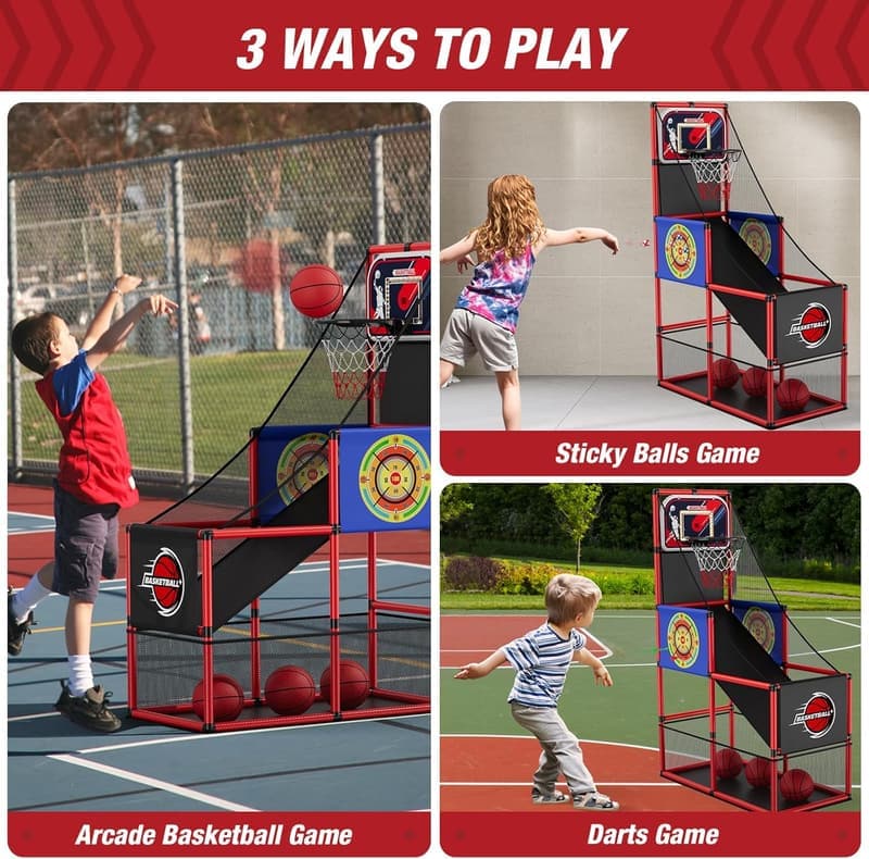 3-in-1 Basketball Arcade Spiel mit Dartboards und LED, für Kinder 3-12 Jahre