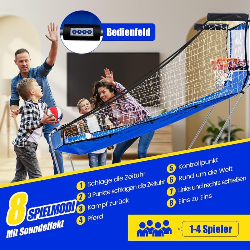 8-in-1 Basketballautomat klappbar für 2 Spieler mit 4 Bällen