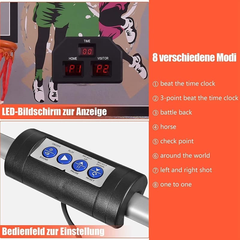 Basketball Automat mit Klappfunktion und 8 Spielmodi für Paare