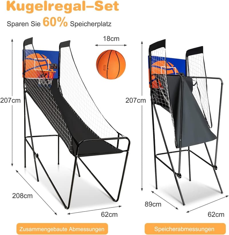 Klappbarer Basketballautomat für drinnen und draußen mit 3 Bällen & Pumpe