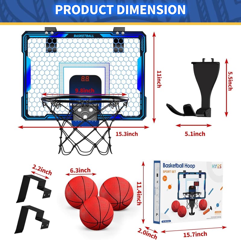HYES Mini Basketballkorb für Kinder mit Beleuchtung und Anzeigetafel