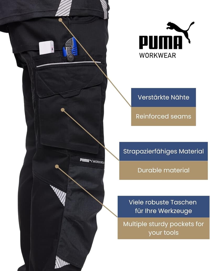 PUMA Precision X Arbeitshose für Herren – Premium Bundhose mit Taschen und verstärkten Knien