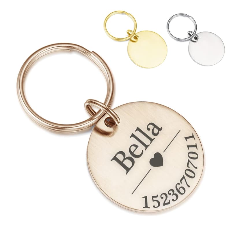 Personalisierte Edelstahl-Hundemarke mit Gravur in Roségold, Gold oder Silber