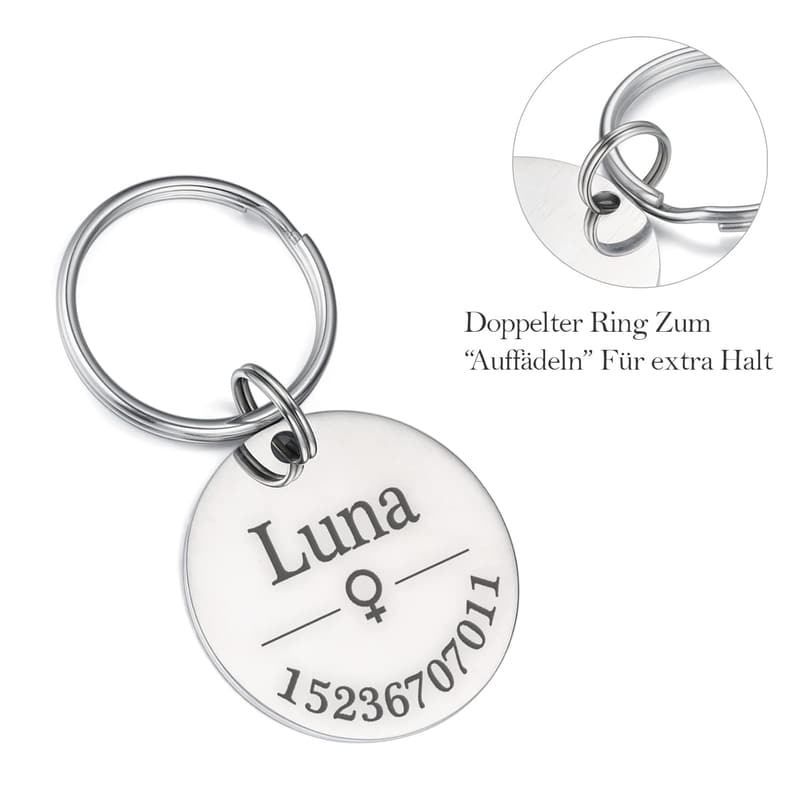Personalisierte Edelstahl-Hundemarke mit Gravur in Roségold, Gold oder Silber