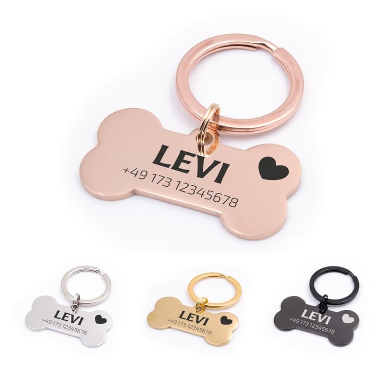 Personalisierte Edelstahl-Hundemarke mit Gravur, robust, Roségold 40x21 mm