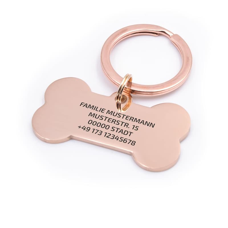 Personalisierte Edelstahl-Hundemarke mit Gravur, robust, Roségold 40x21 mm