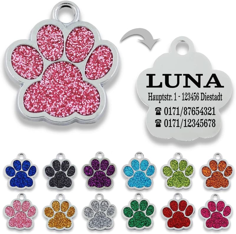 Personalisierte Pfotenform-Hundemarke mit Gravur für kleine Haustiere (Rosa)