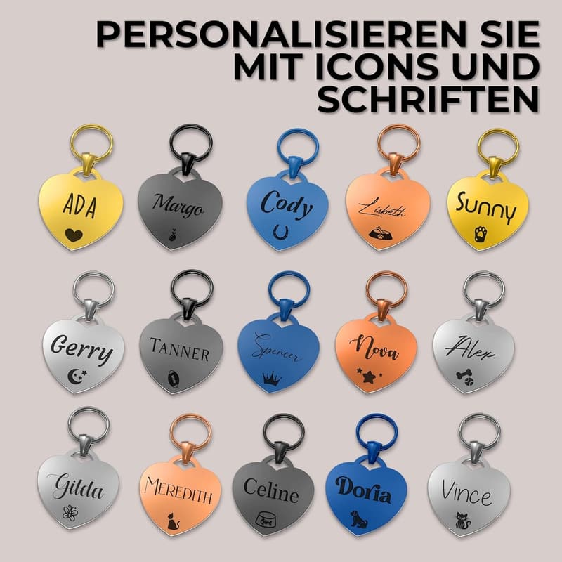 Personalisierter Herz-Anhänger mit Gravur für Haustiere und Schlüsselanhänger