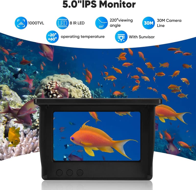 Unterwasser-Fischfinder mit Nachtsicht und 220° Weitwinkel, IP67, für Angler