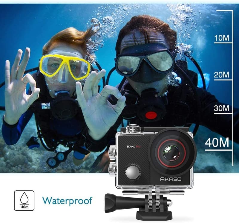 AKASO 4K Actioncam mit Touchscreen, 40M wasserdicht, 25-teiliger Zubehörsatz