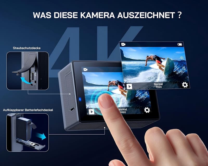 WOLFANG GA300 4K Action Cam mit WLAN, 24MP, 40m wasserdicht
