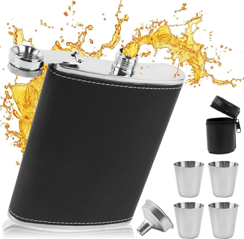 Edelstahl Flachmann Set mit Trichter & 4 Bechern für Väter