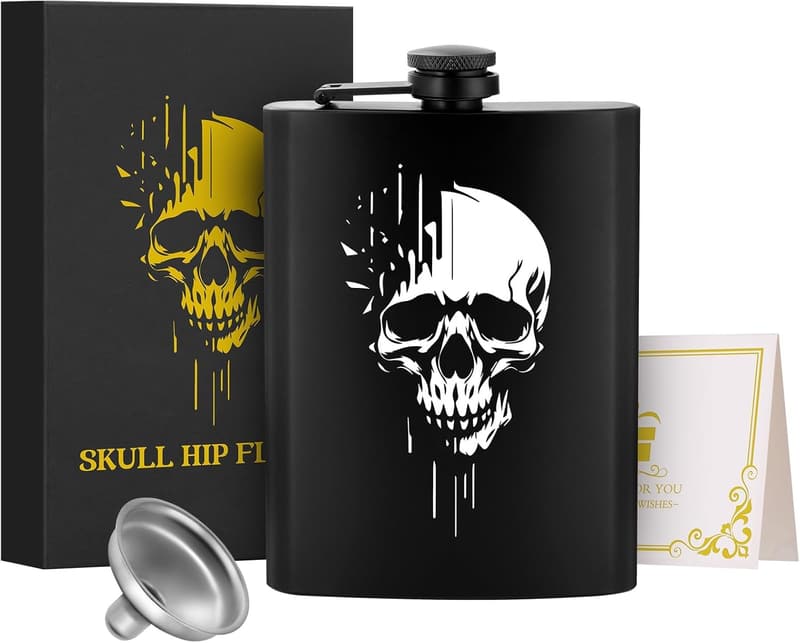 Edelstahl Flachmann 237ml mit Trichter und Grußkarte – Outdoor Geschenk