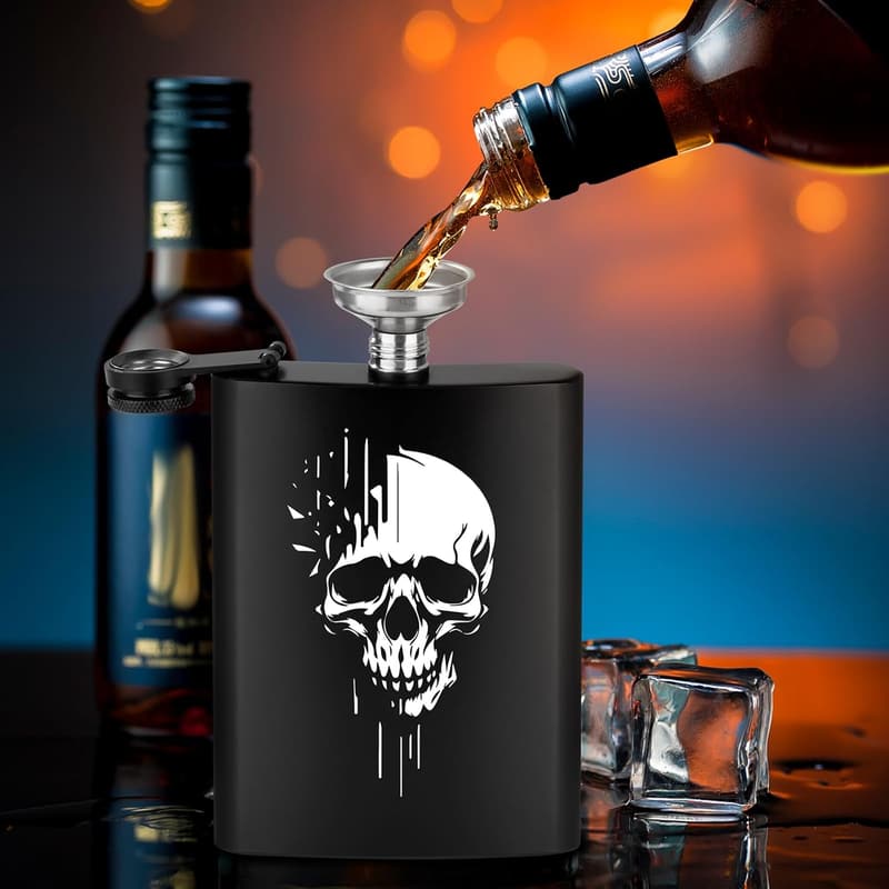 Edelstahl Flachmann 237ml mit Trichter und Grußkarte – Outdoor Geschenk
