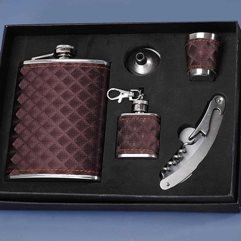 Lederflasche Geschenkset für Herren – 9oz Auslaufsicher mit Weinbecher