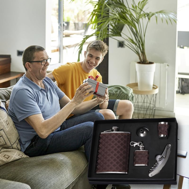 Lederflasche Geschenkset für Herren – 9oz Auslaufsicher mit Weinbecher