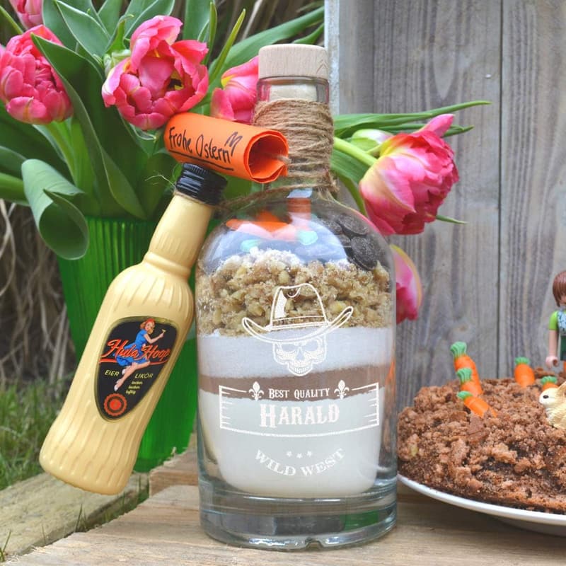 Personalisierte 3-TLG Geschenkset mit Flasche und 2 Gläsern – Motiv Wild West