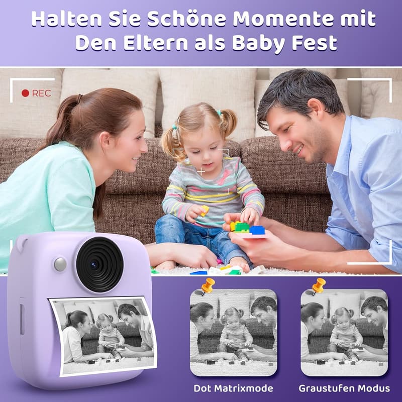 Sofortbildkamera für Kinder mit 32GB Karte und 48MP, für 3-12 Jahre