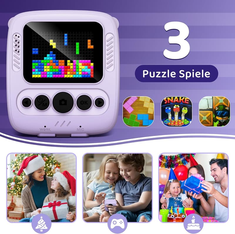 Sofortbildkamera für Kinder mit 32GB Karte und 48MP, für 3-12 Jahre