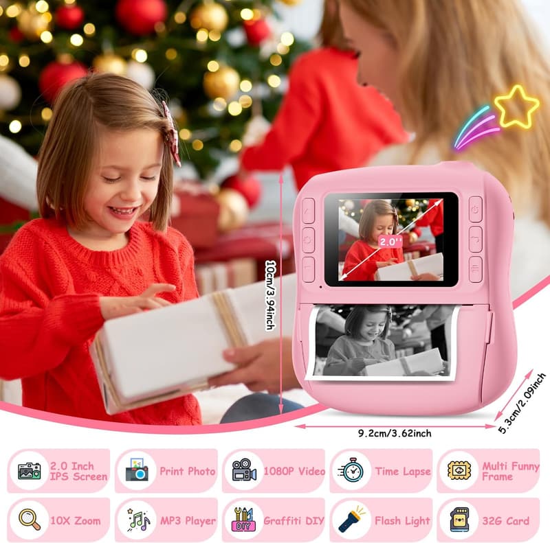 Sofortbildkamera für Kinder, 14MP, mit 32GB Karte & Druckpapier