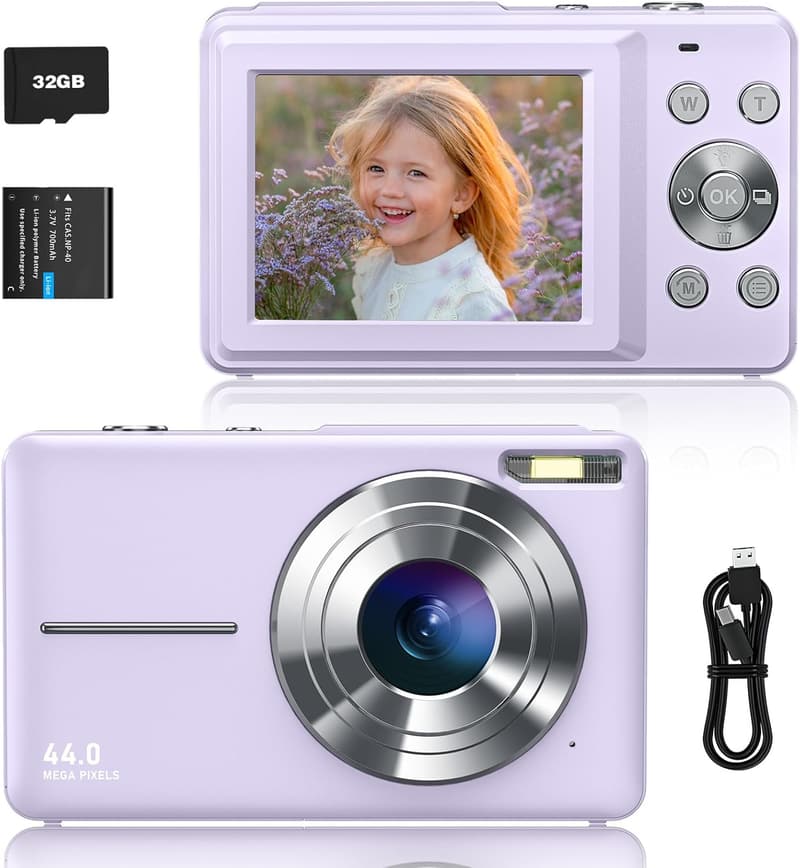Kompakte 44MP Digitalkamera mit 16X Zoom und 32GB Karte (Lila)