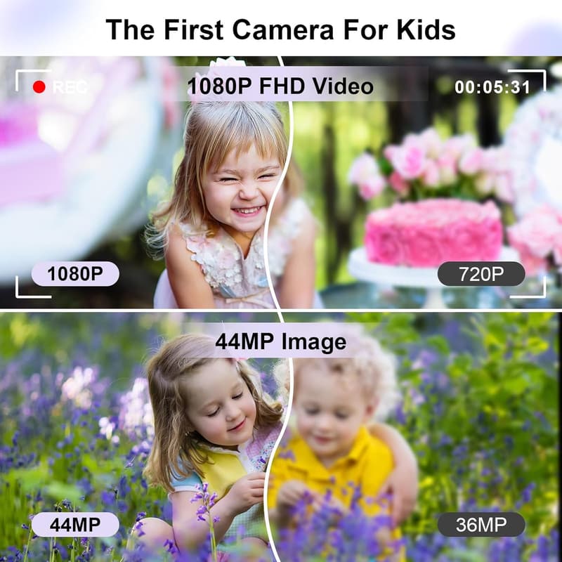 Kompakte 44MP Digitalkamera mit 16X Zoom und 32GB Karte (Lila)