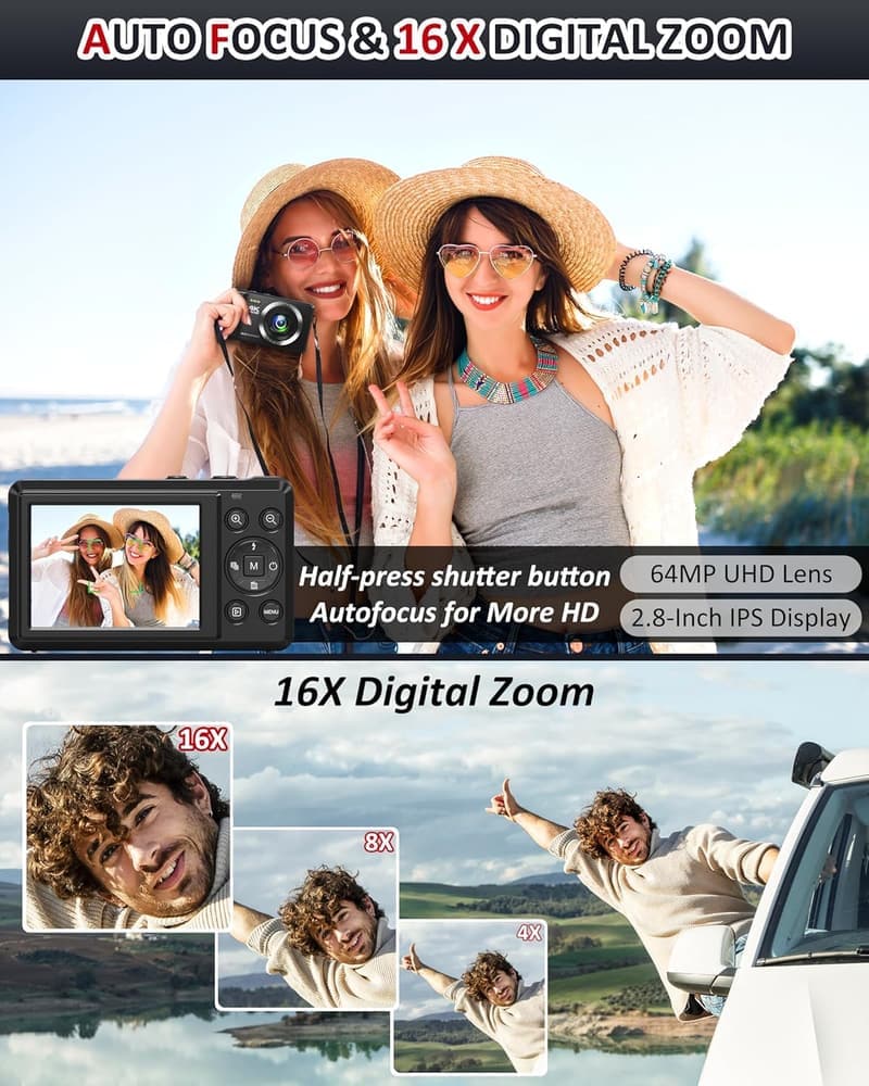 4K 64MP Digitalkamera mit 32GB SD-Karte für Kinder und Anfänger
