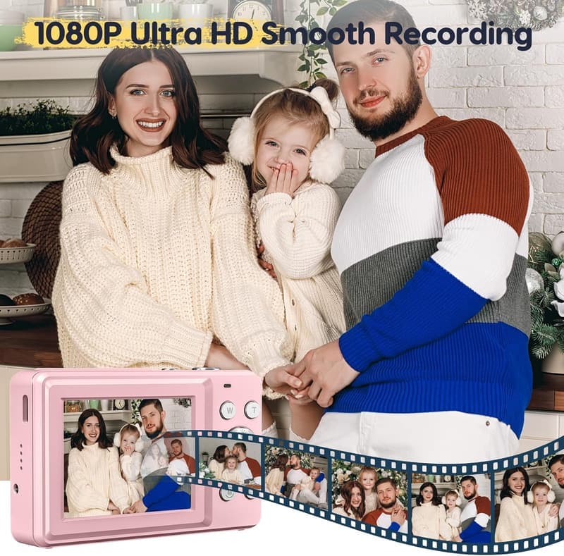 FHD 1080P Digitalkamera 44MP mit 16x Zoom für Kinder und Anfänger (Rosa)