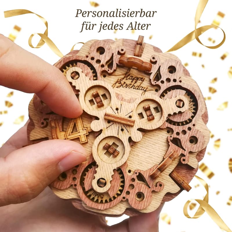 Personalisierte Puzzlebox zum Geburtstag – 3D Holzrätsel für Erwachsene und Jugendliche 14+