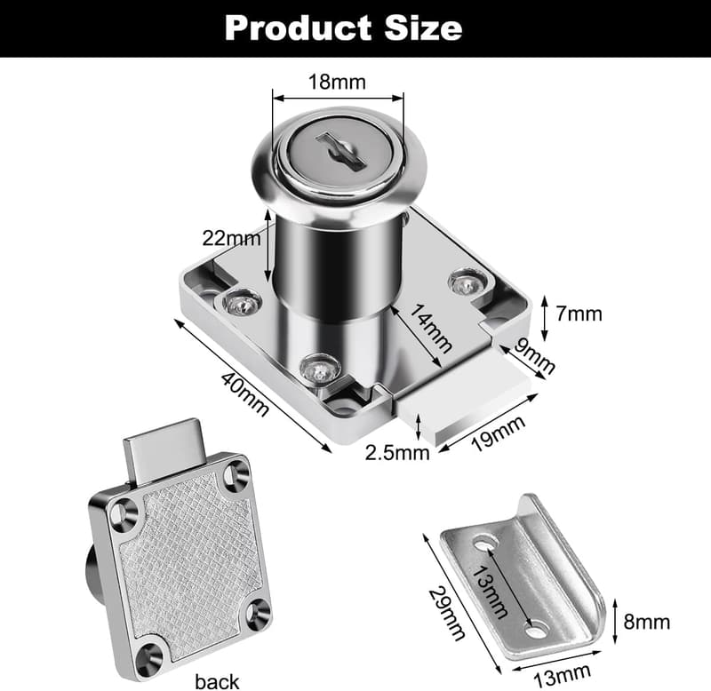 22mm Möbelschloss Set aus rostfreiem Stahl mit Schlüssel – 4 Stück für Schubladen und Schränke