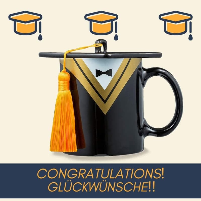 Abschlussgeschenk 2025 - Tasse mit Doktorhut für Bachelor und Master