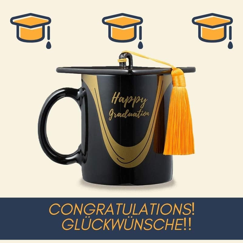 Abschlussgeschenk 2025 - Tasse mit Doktorhut für Bachelor und Master