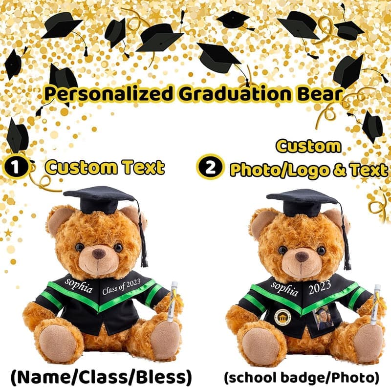 Personalisierter Abschluss-Teddybär mit Text und Foto für 2024