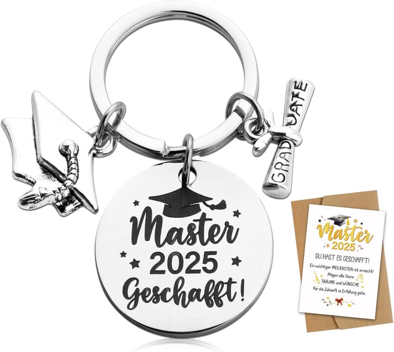 Master Abschluss Geschenkset: Schlüsselanhänger mit Glückwunschkarte