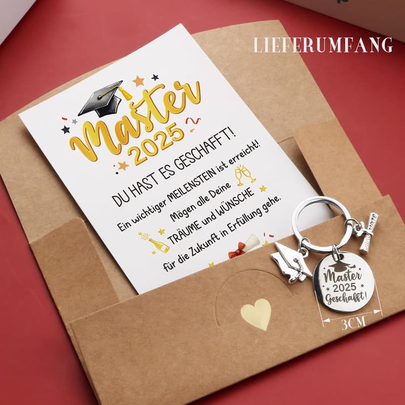 Master Abschluss Geschenkset: Schlüsselanhänger mit Glückwunschkarte