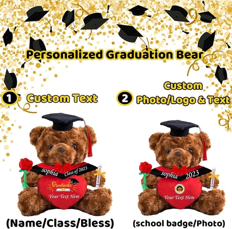 Personalisierter Teddybär mit Herz für Abschluss 2024 für Mädchen