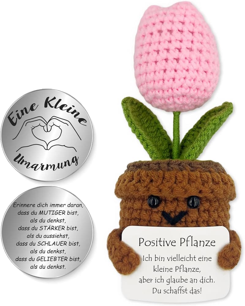 Kreative Strickwolle Pflanze als Glücksbringer und Mutmacher Geschenk