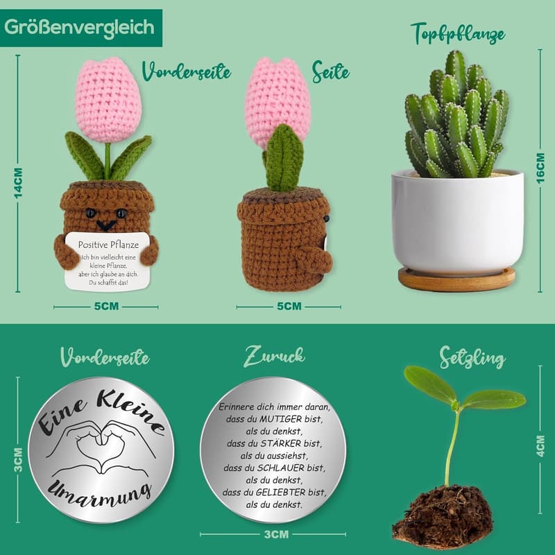 Kreative Strickwolle Pflanze als Glücksbringer und Mutmacher Geschenk