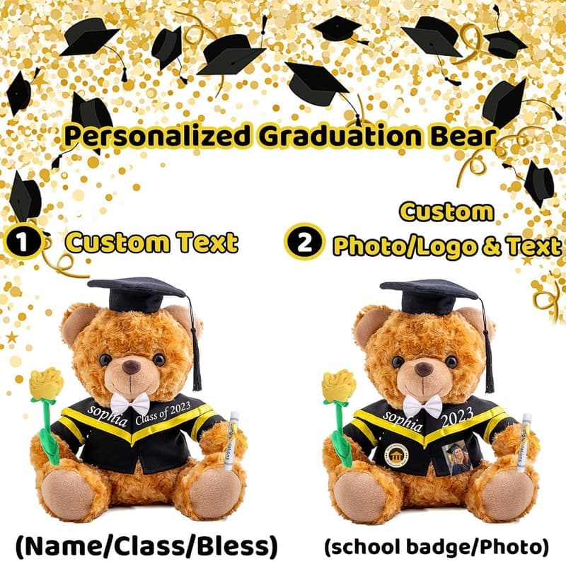 Personalisierter Abschluss-Teddybär mit Rose - Abschlussgeschenk für 2024