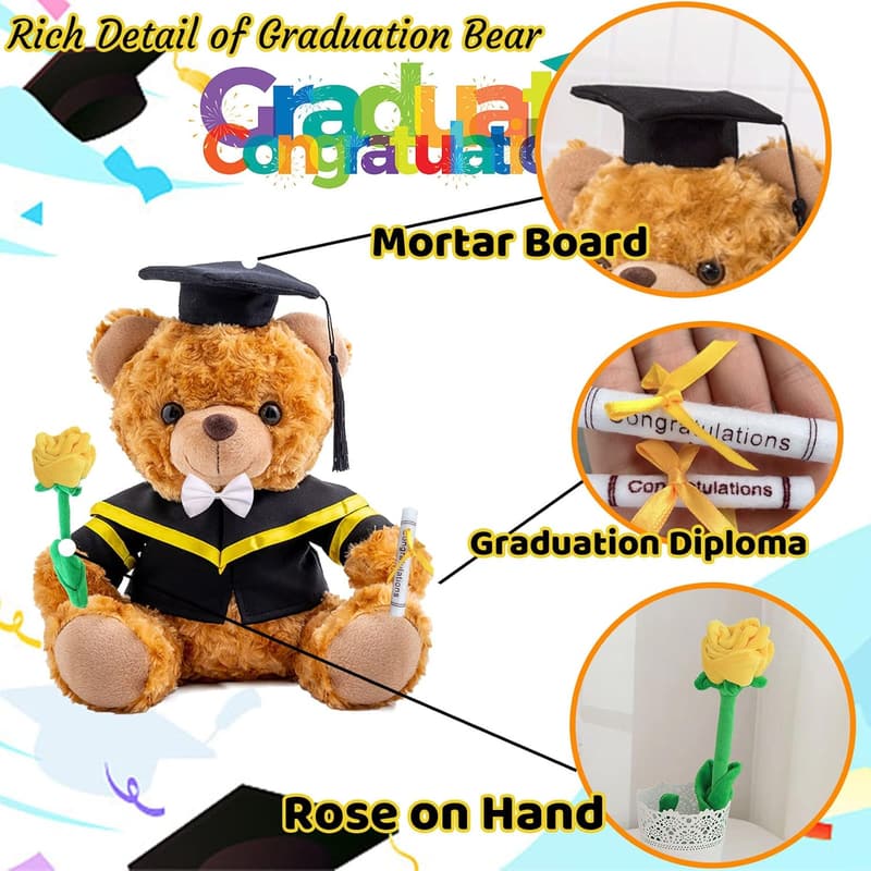 Personalisierter Abschluss-Teddybär mit Rose - Abschlussgeschenk für 2024