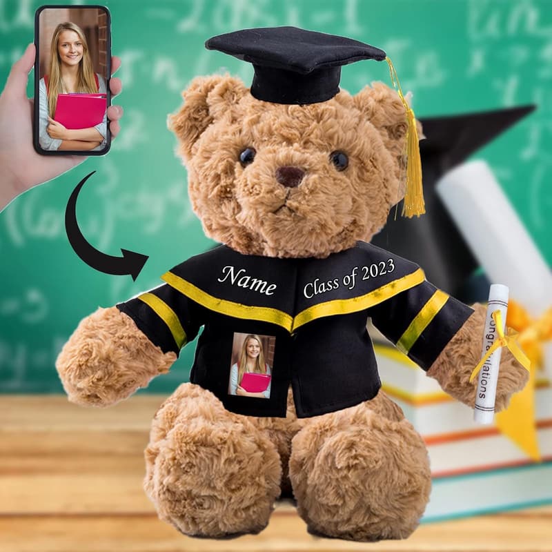 Personalisierter Abschluss-Teddybär mit Text und Foto für Mädchen 2025