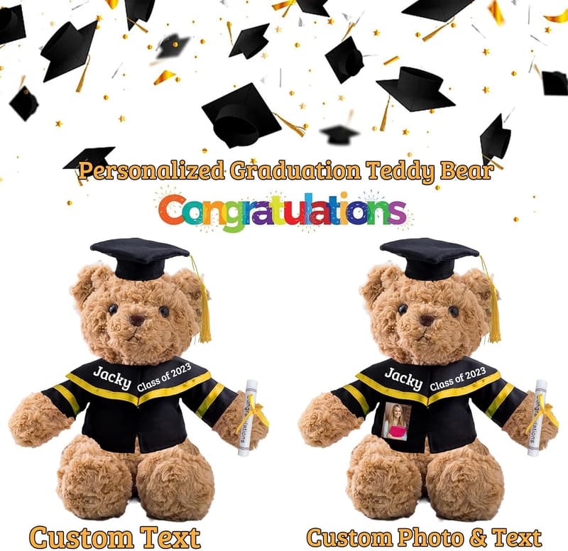 Personalisierter Abschluss-Teddybär mit Text und Foto für Mädchen 2025