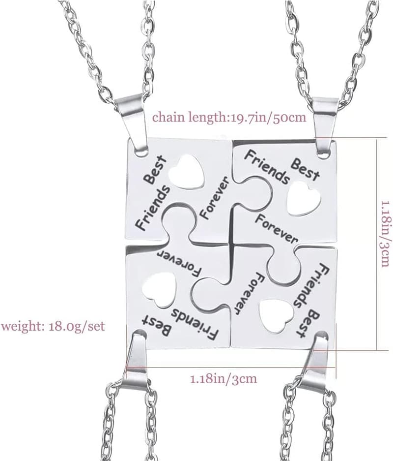 Freundschaftshalsketten aus Edelstahl - 4er Set Puzzle für Frauen
